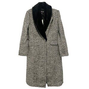 Steve Madden $159 Dienne Coat Black Multi Faux Fur Collar Tweed Medium NWT